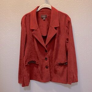 R&K Originals Fall Winter Blazer Jacket Faux Suede Rust Orange Plus Size 16